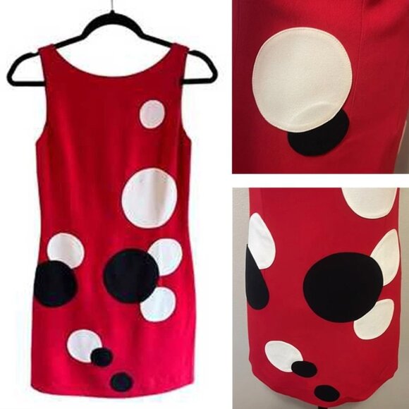 Moschino RED BLACK WHITE CIRCLE POLKA DOT DRESS FRAN NANNY USA 10 IT44 - Picture 1 of 14